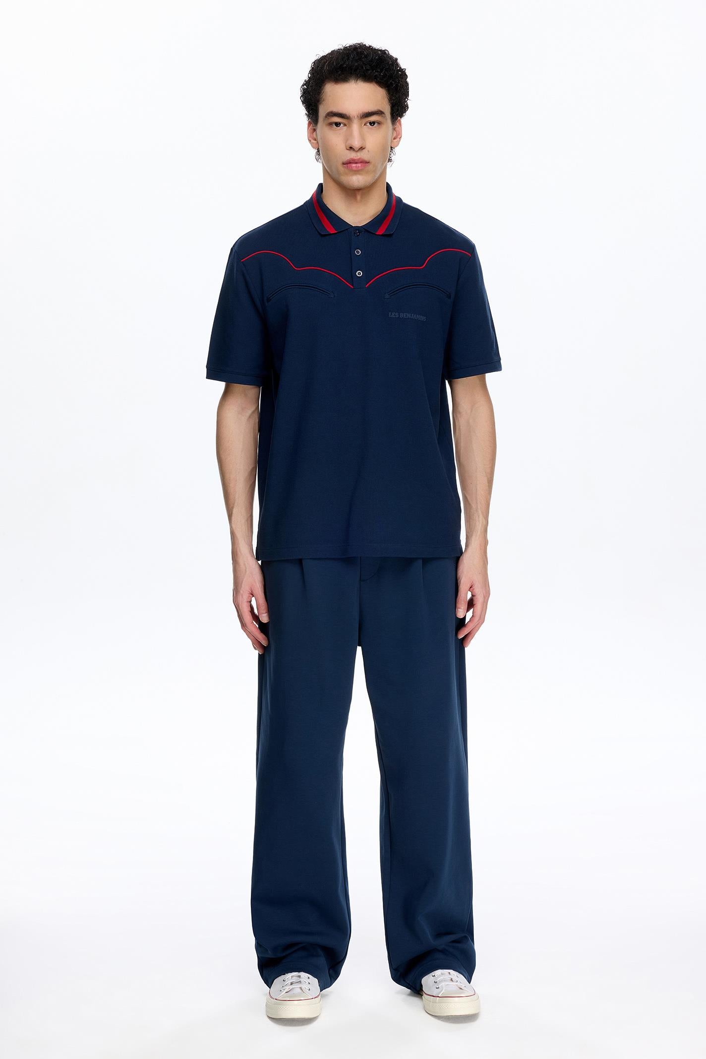 トップス Pedestal polo tee jellyyabashi Polo Yaka Üç Düğme Pike Kumaş T-Shirt
